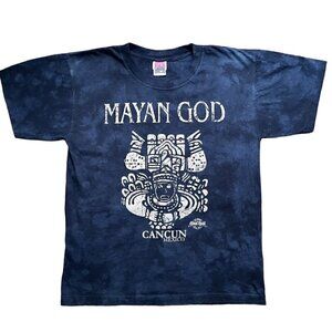 Mayan God Cancun Mexico Dan Eli Hand Dyed Short Sleeve Navy T Unisex Men’s S